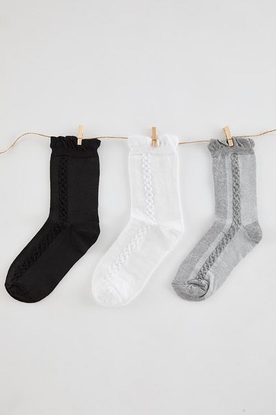 Trendyol Collection Többszínű 3 csomag áttört fodros jacquard kötött zokni THMAW25CO00000