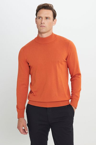 ALTINYILDIZ CLASSICS Πλεκτό ανδρικό πουλόβερ - Χρώμα τούβλο, Standard Fit, Μισό ζιβάγκο