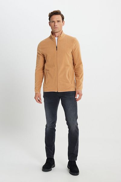 AC&Co / Altınyıldız Classics Ανδρικό φούτερ Caramel Anti-pilling Non Pilling Standard Fit Stand-Up Bato jacket Fleece Jacket