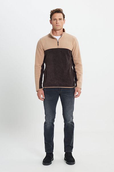 AC&Co / Altınyıldız Classics Αθλητικό φούτερ ανδρικό Milk Coffee-καφέ Standard Fit Normal Cut Καθημερινό Άνετο Διπλό Χρώμα Fleece Αθλητικό Φούτερ
