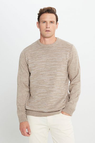 ALTINYILDIZ CLASSICS Ανδρικό πλεκτό πουλόβερ Mink-bone - Standard Fit, Crew Neck, με μοτίβο