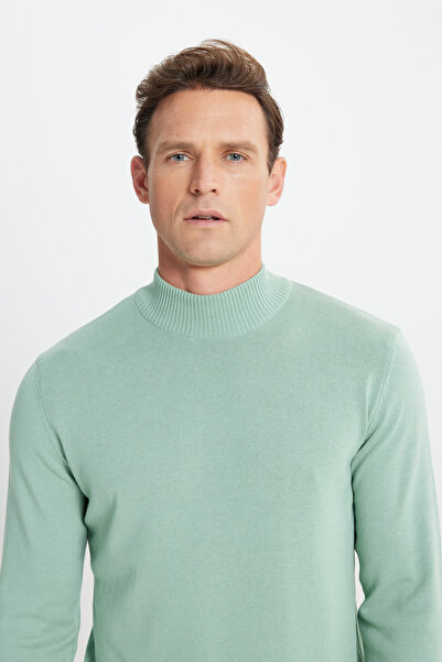ALTINYILDIZ CLASSICS Men's Aqua Green Standard Fit Regular Cut Half Turtleneck Cotton Knitwear Sweater