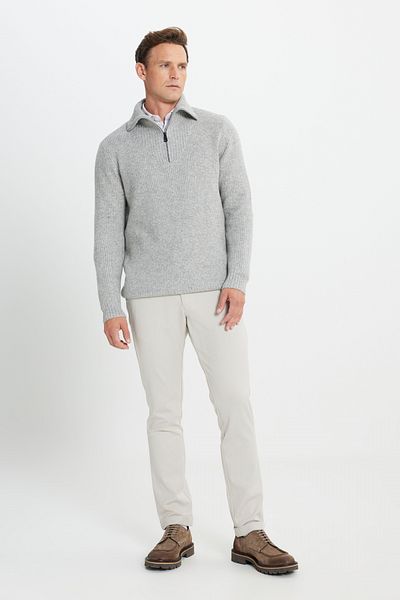 ALTINYILDIZ CLASSICS Herren-Strickpullover aus grauer Melange-Wolle, Standard-Passform, normaler Schnitt, Bato-Kragen, gemustert