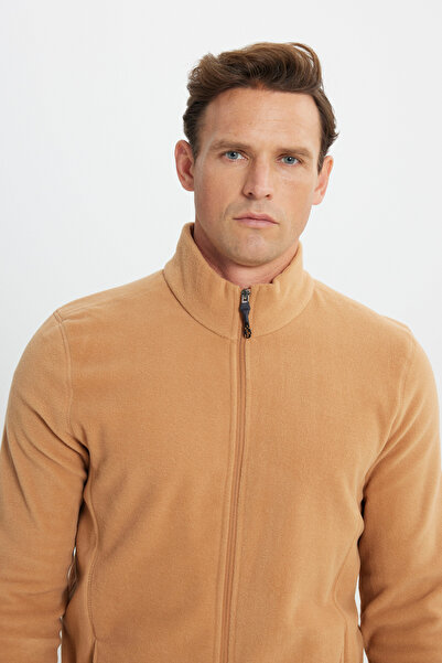 AC&Co / Altınyıldız Classics Ανδρικό φούτερ Caramel Anti-pilling Non Pilling Standard Fit Stand-Up Bato jacket Fleece Jacket
