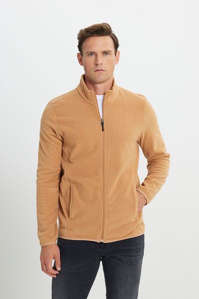 AC&Co / Altınyıldız Classics Ανδρικό φούτερ Caramel Anti-pilling Non Pilling Standard Fit Stand-Up Bato jacket Fleece Jacket