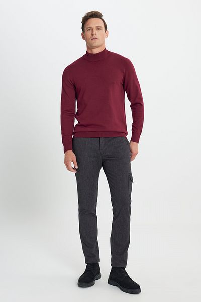ALTINYILDIZ CLASSICS Weinroter Strickpullover für Herren – Standardpassform, halber Rollkragen