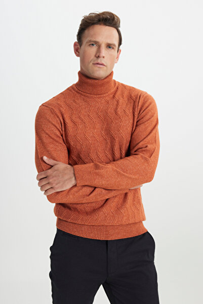 ALTINYILDIZ CLASSICS Men's Tile Standard Fit Regular Cut Full Turtleneck Raster Soft Textured Knitwear Sweater