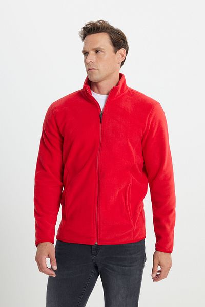 AC&Co / Altınyıldız Classics Ανδρικό κόκκινο μπουφάν Fleece Anti-pilling - Standing Bato Collar, Non Pilling, Standard Fit Φούτερ
