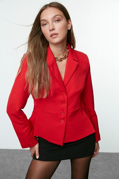 Trendyol Collection Czerwona dopasowana marynarka tkana Twoaw25Bc00025