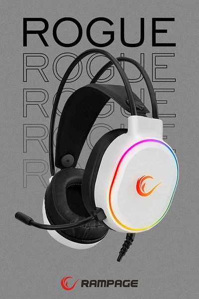 Rampage Căști pentru jocuri Rogue White USB 7.1 Surround RGB LED cu microfon