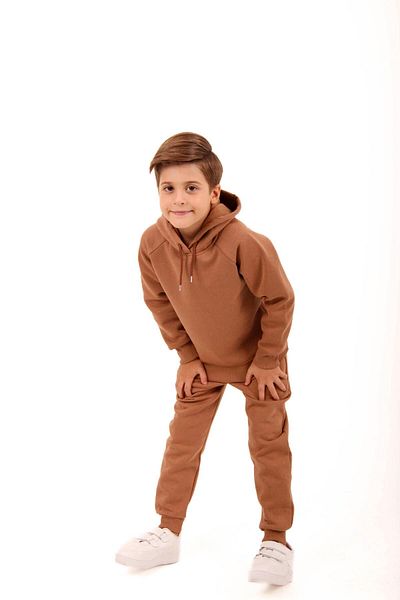 Perendi Παιδικό σετ Unisex με κουκούλα Raglan με φλις εσωτερικά καφέ