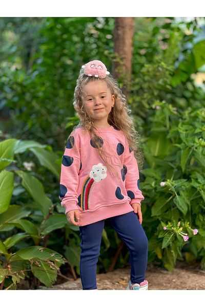GÖKJOY BUTİK Premium Quality - 100% Cotton Fabric, Rainbow and Cloud Embroidered Girl's Tights Set