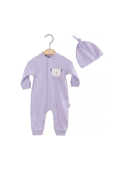 Bebelop Interlock Teddy Bear Embroidered Unisex Baby Girl and Boy Jumpsuit with Hat