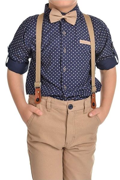 By Terry Boy's Navy Blue Oxford Shirt Bow Tie Suit