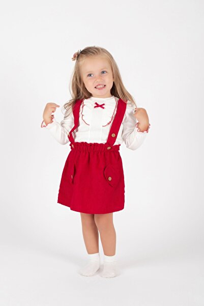 Nehirim Kids Kız Çocuk Pamuk Uzun Kollu Badili Kışlık Kırmızı Salopet Yeniyıl...