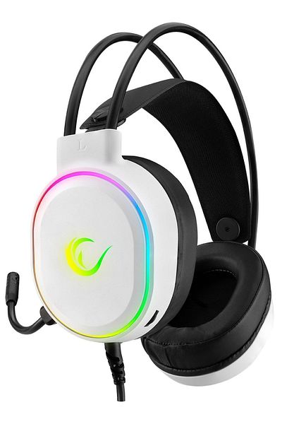 Rampage Căști pentru jocuri Rogue White USB 7.1 Surround RGB LED cu microfon