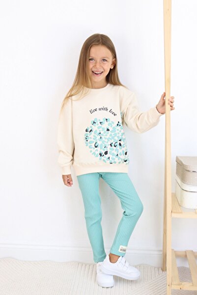 e-çocuk Girl's Top and Bottom Set Floral Printed Corded 6787