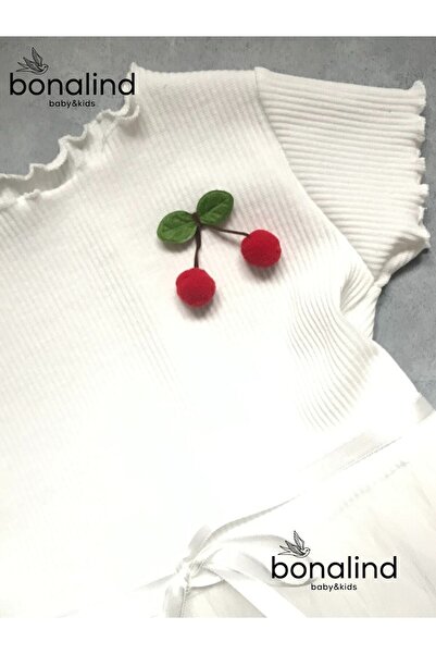 bonalind Κοριτσίστικο φόρεμα από λευκό τούλι Cherry με υφασμάτινο τοπ και φόδρα από κάτω