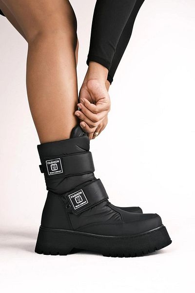 Prego Cizme negre mat cu velcro cu talpă termică anti-alunecare