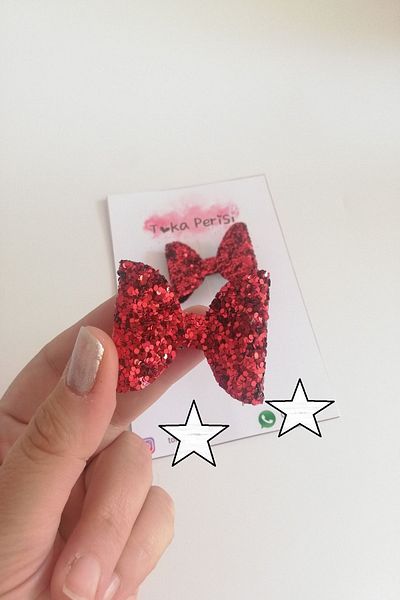 Toka Perisi Red Glitter Mini Bow - Metal Clip Buckle