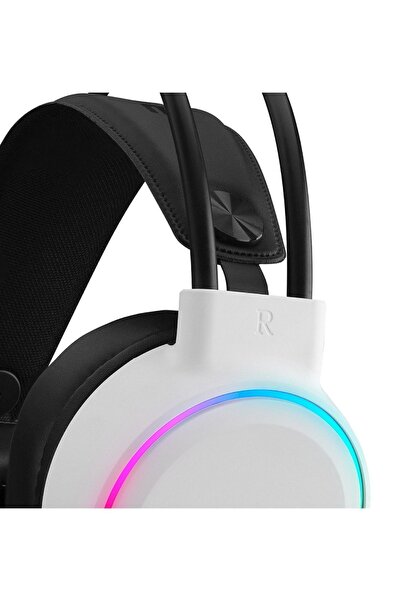 Rampage Căști pentru jocuri Rogue White USB 7.1 Surround RGB LED cu microfon