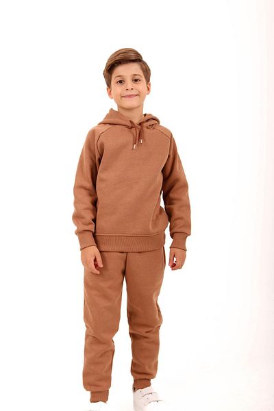 Perendi Παιδικό σετ Unisex με κουκούλα Raglan με φλις εσωτερικά καφέ