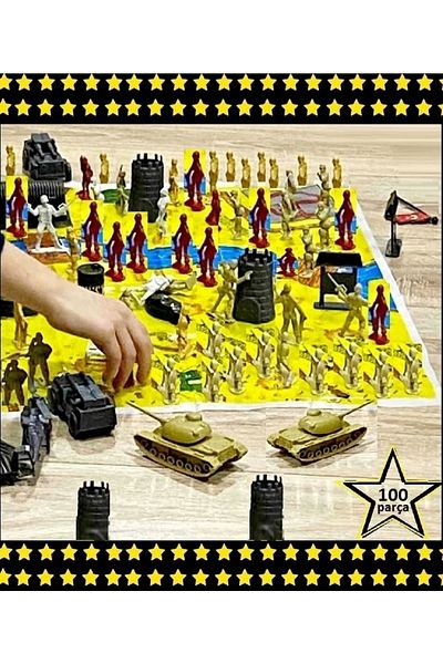 OYUNCAKSAHİLİ Tank Soldier Game Mat Full 100 Pieces 3 Packs Commando Airplane Fortress Strategy Soldier Toys