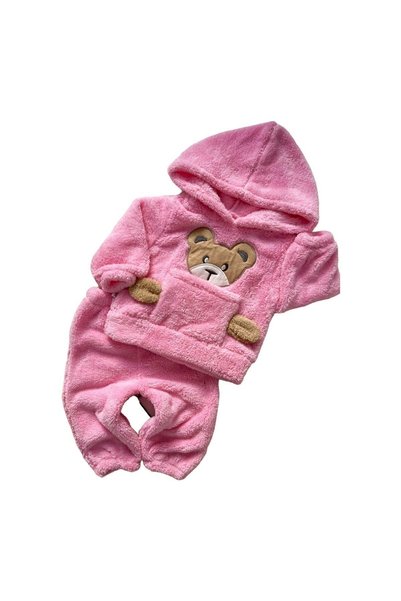 BT Baby Winter Teddy Bear Patterned Welsoft Luxury Baby Set with Plush Pocket Hood