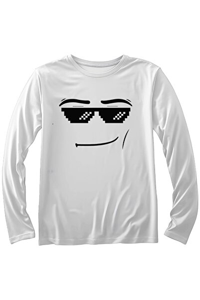 Texclusive Roblox Face Man Thug Life Uzun Kol Çocuk Tişört Beyaz Unisex