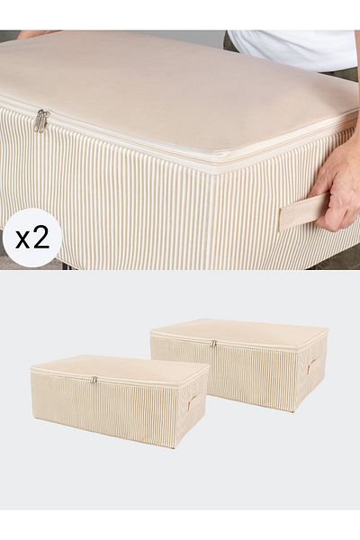 NACAREV 2 Τεμάχια Mega Size Cream Line Πάπλωμα Μαξιλαριού Organizer Σετ Κάλυμμα Βάσης 75x40x20 cm