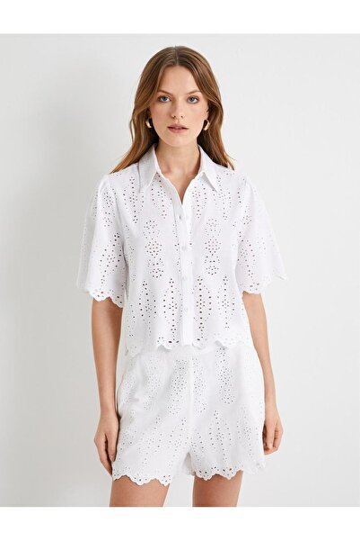 Koton Women's Crop Scallop Shirt