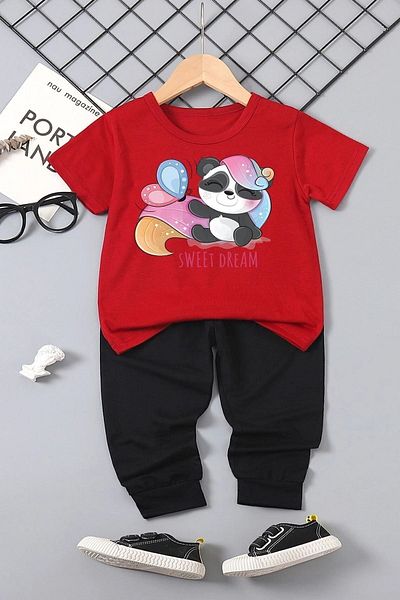uyguntarz Kids Sweet Dream Panda Bottom - Top Tracksuit Set
