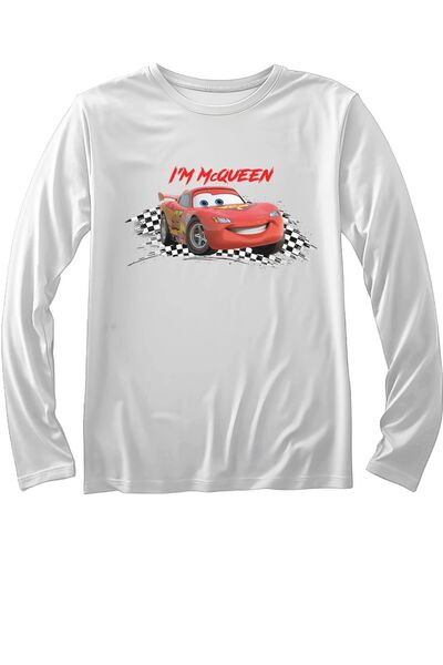 Butik تي شيرت أبيض للأطفال بنمط سيارة لايتنينج من ماكوين - كم طويل