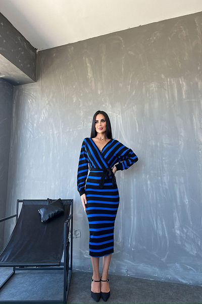 kamacibutik Rochie tricotată cu dungi cu curea dublu