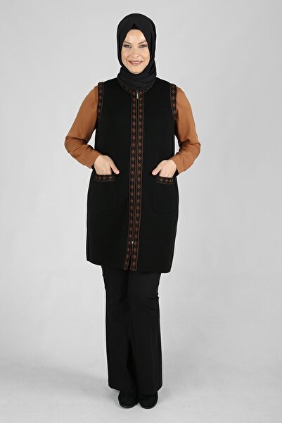 behrem Black Hijab Knitwear Vest - Plus Size 9504