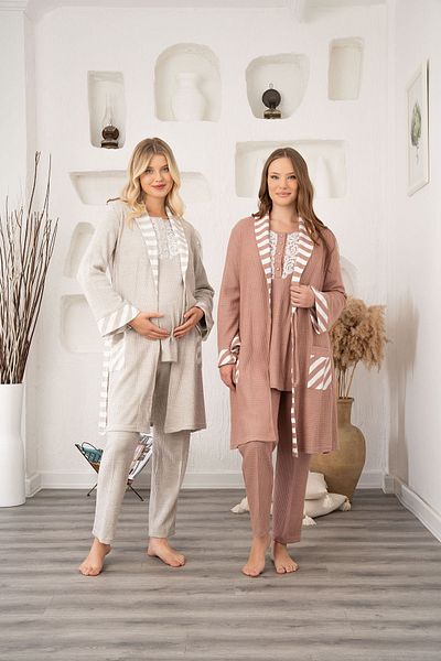 CT MODA Cream Colored Lace Maternity and Maternity Dressing Pajama Set - Winter Cotton