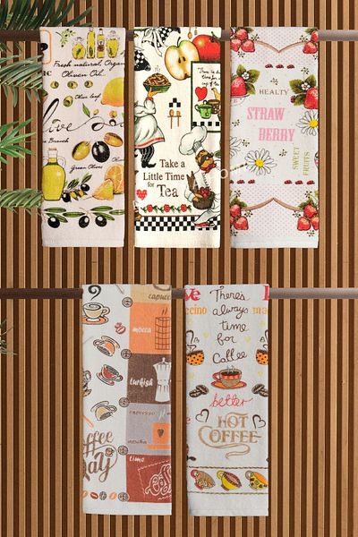 Meslina 5-Piece 30X50 Kitchen Towels - Printed, Drying Cloth and Hand and Face Towels