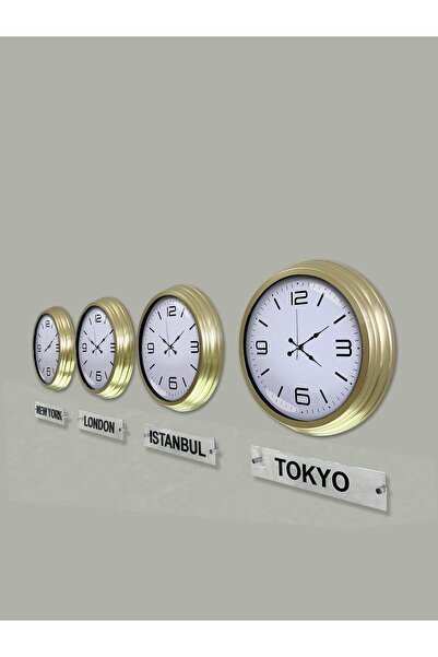 Platin Saat 40 cm Solid Brass Metal White Dial 4 Piece Set Hotel World Clock ...