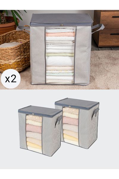 NACAREV Anthracite Striped Pique Pillow Pique Clothing Organizer - 2 Pieces 45X30X50Cm