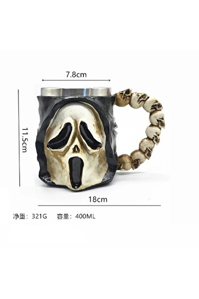 hediyeconcepti 400ml 3D Korku Grimace Scream Bira Kupası Cadılar Bayramı Paslanmaz Çelik Kupa Meşrubat Bardağı