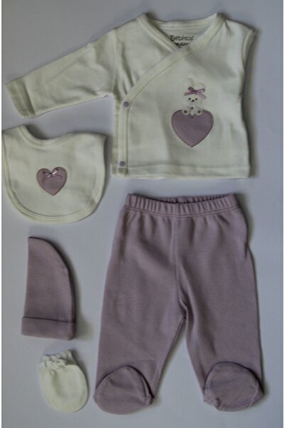 Bebitof Baby طقم بدلة بناتي مكونة من 5 قطع بنمط قلب وأرنب