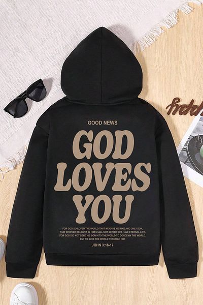 uyguntarz Удобен суичър с щампа God Loves You за момчета и момичета