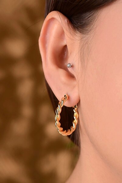 Eylülün Takısı Altın Renk Burgu Klipsli Halka Küpe