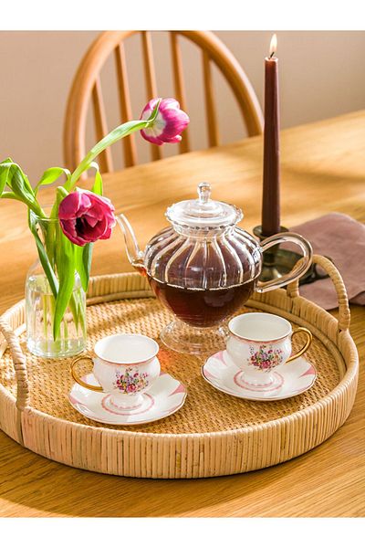 LC Waikiki Pear White - Small Flower Printed, 2-Person Porcelain Coffee Cup Set 80 ml