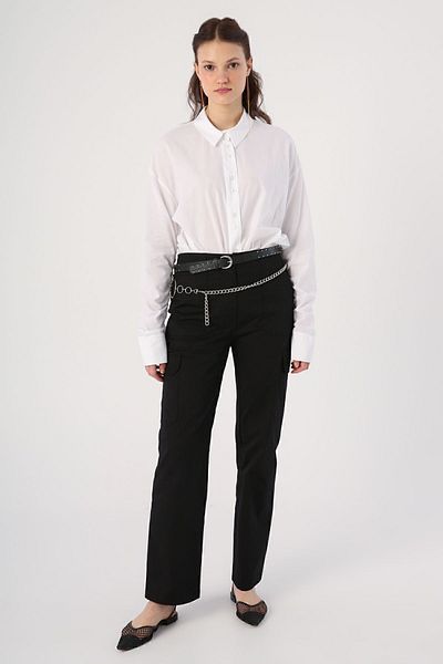 ALLDAY Pantaloni cargo negri din bumbac, cu buzunare multiple, cu talie elastică