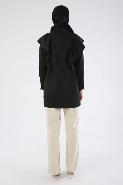 ALLDAY Μαύρη Πέτρα Fall Flounce Σατέν Πουκάμισο Tunic