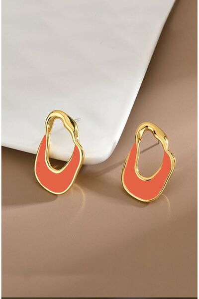 MRK Asimetrik Turuncu Mineli Altın Renk Küpe