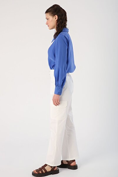 ALLDAY Off-White Cotton Multi-Pocket Cargo Trousers with Elastic Waist