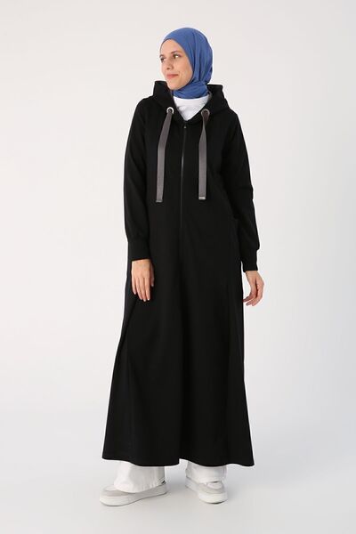 ALLDAY Černý semiš zdobený Abaya s kapucí