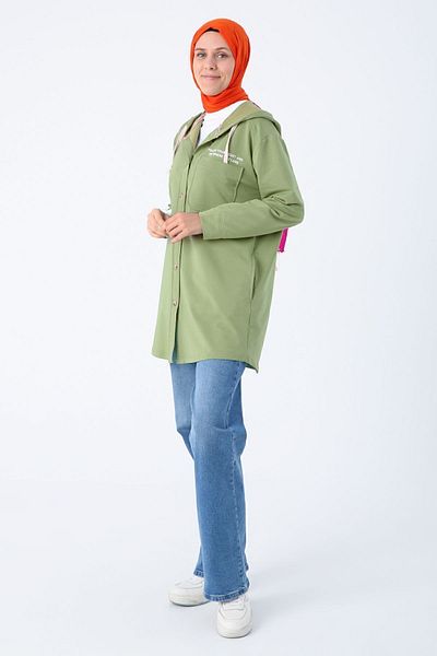 ALLDAY Grüne Strickjacke mit Kapuze und Knöpfen